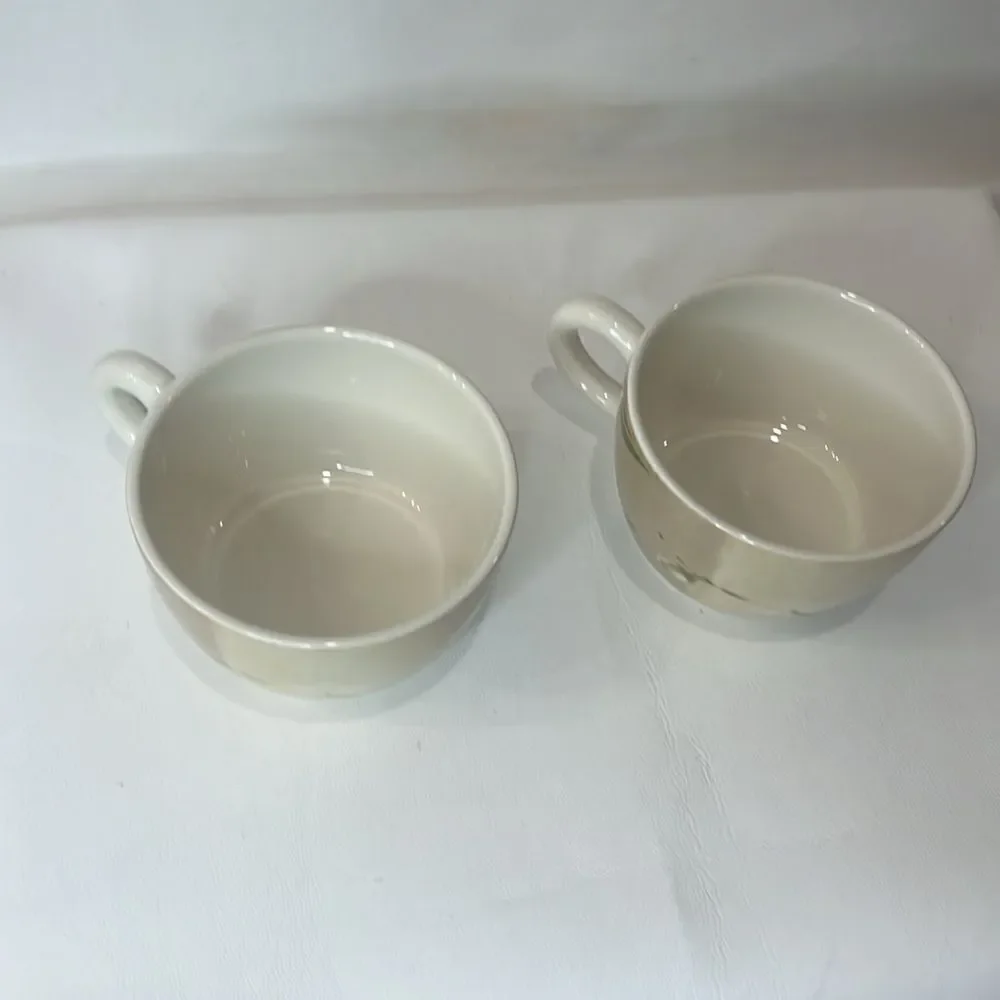 Crate & Barrel Orchid Coffee Cup Made England 12 Oz Floral Tan White Floral